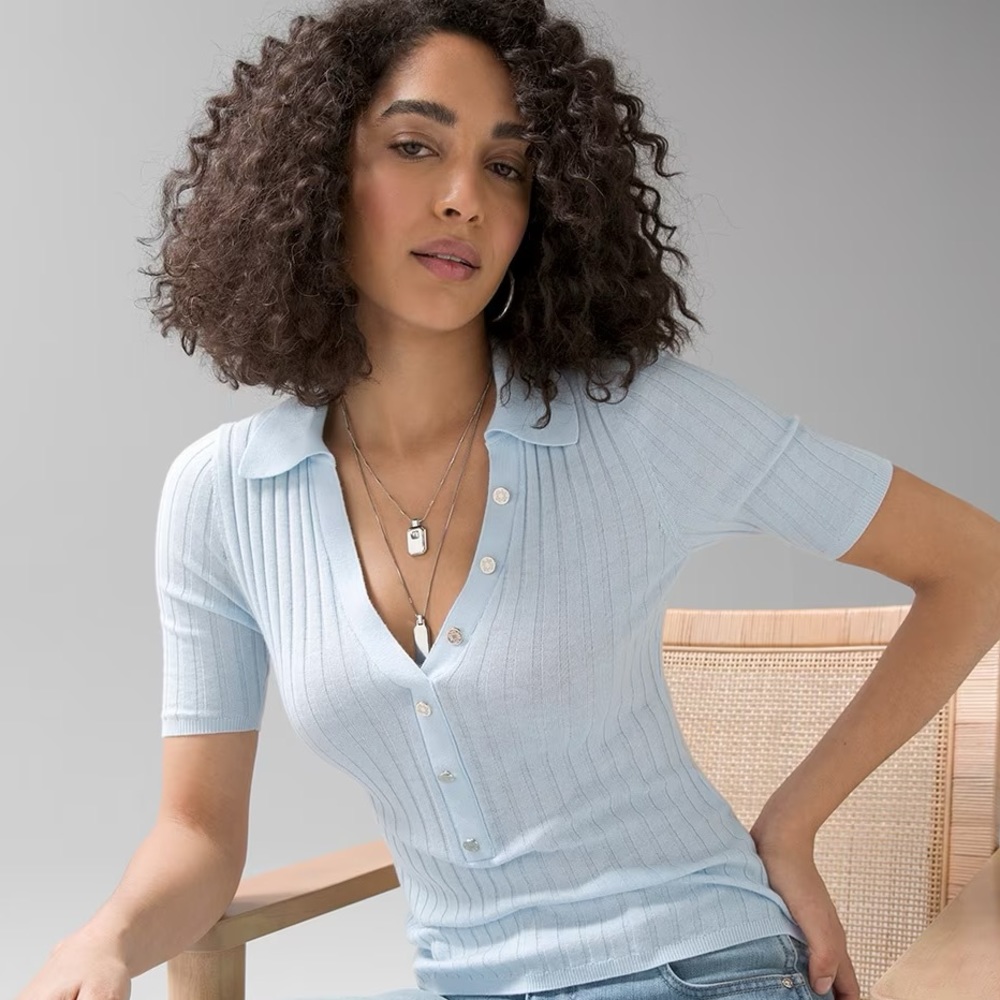 WHBM Cashmere-Blend Button Polo Sweater